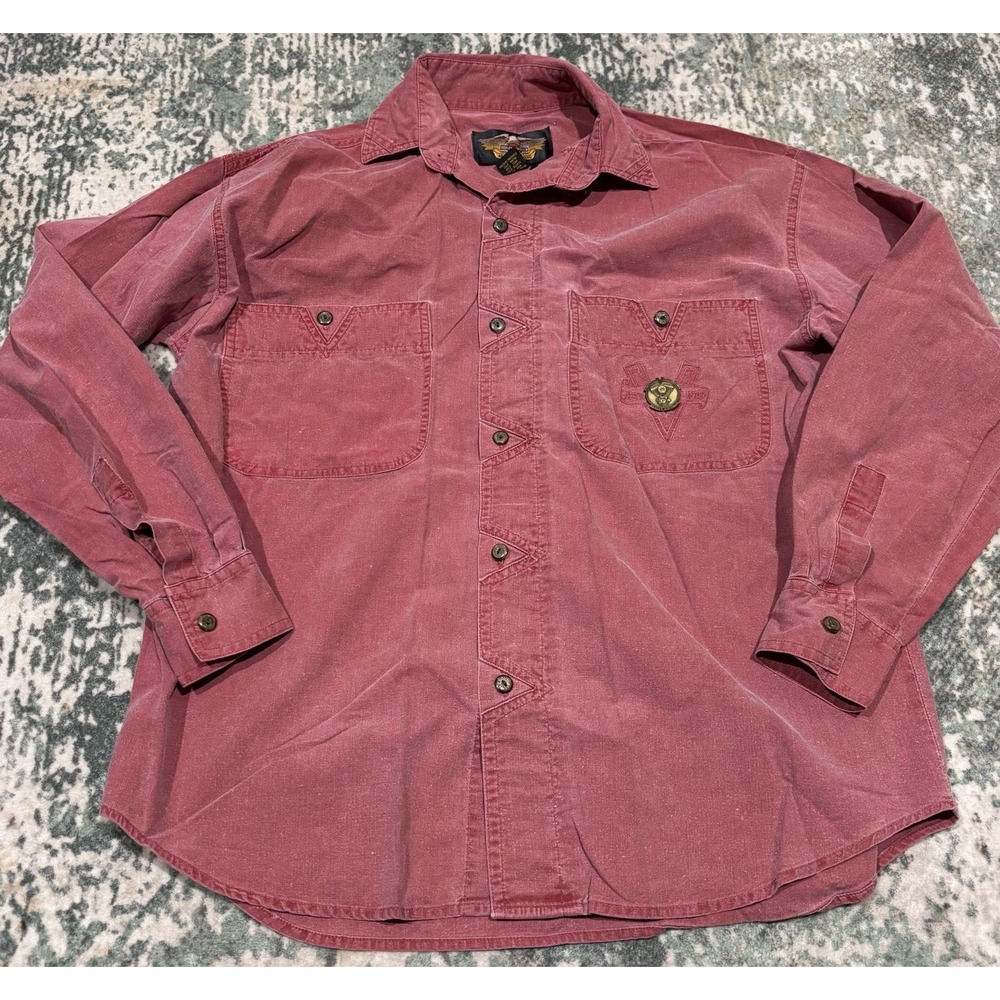 Vintage 90s Harley Davidson Evolution V-Twin Engine Button Up Shirt Men's M Rose